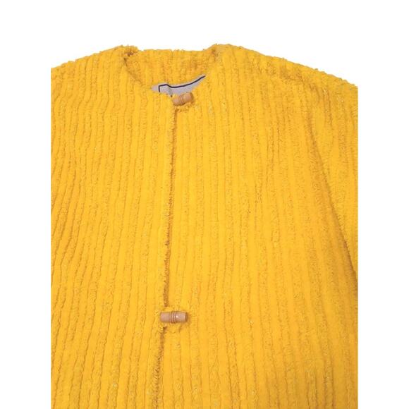 Back Street Long Jacket Sz L Yellow Sparkle CHENILE CORDUROY Bamboo Button Luxe - Picture 10 of 16